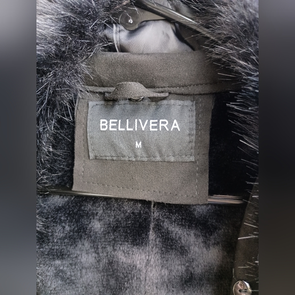 BELLIVERA Black Suede Like Trench Coat With Faux Fur Collar & Lining_Med - Picture 2 of 11